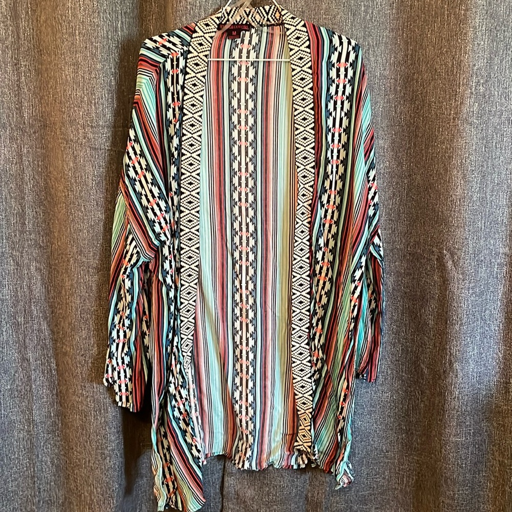 Blue serape kimono